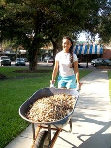 A student volunteering in the community. 